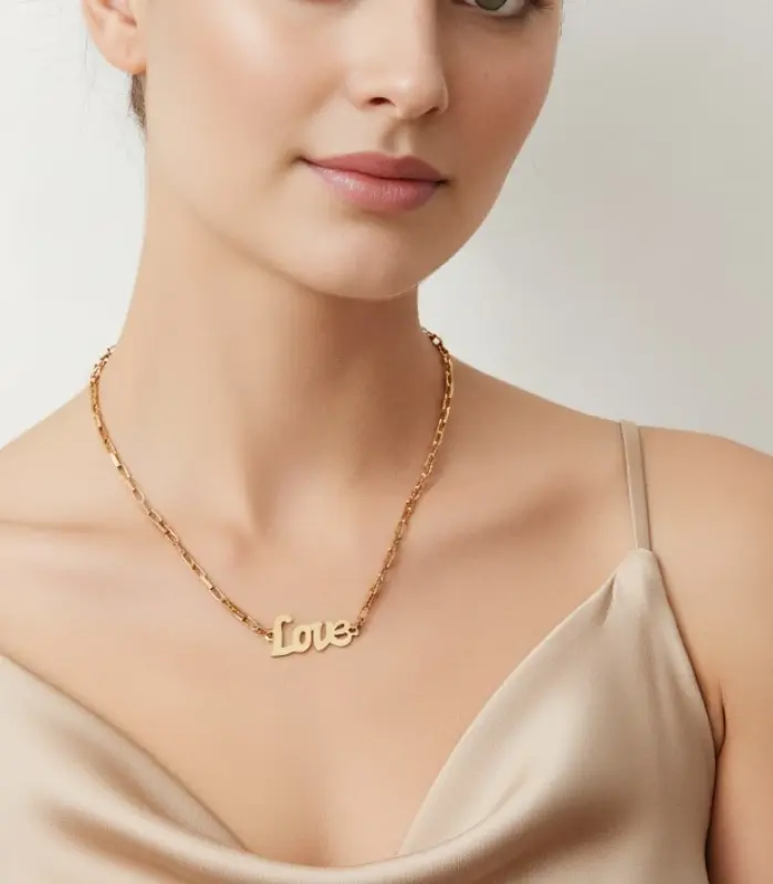 Juego de Joyería Vintage Elegante de 2 Piezas para Mujer, Collar con Letras Huecas LOVE, Gargantilla Dorada, Pulsera de Novia para Boda, Regalo para Fiesta 1