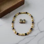 Juego de Joyería Elegante y Moderno de 3 Piezas para Mujer, Collar Estilo Corte en Oro Negro, Gargantilla Clásica, Aretes para Uso Diario Informal, Regalo 1