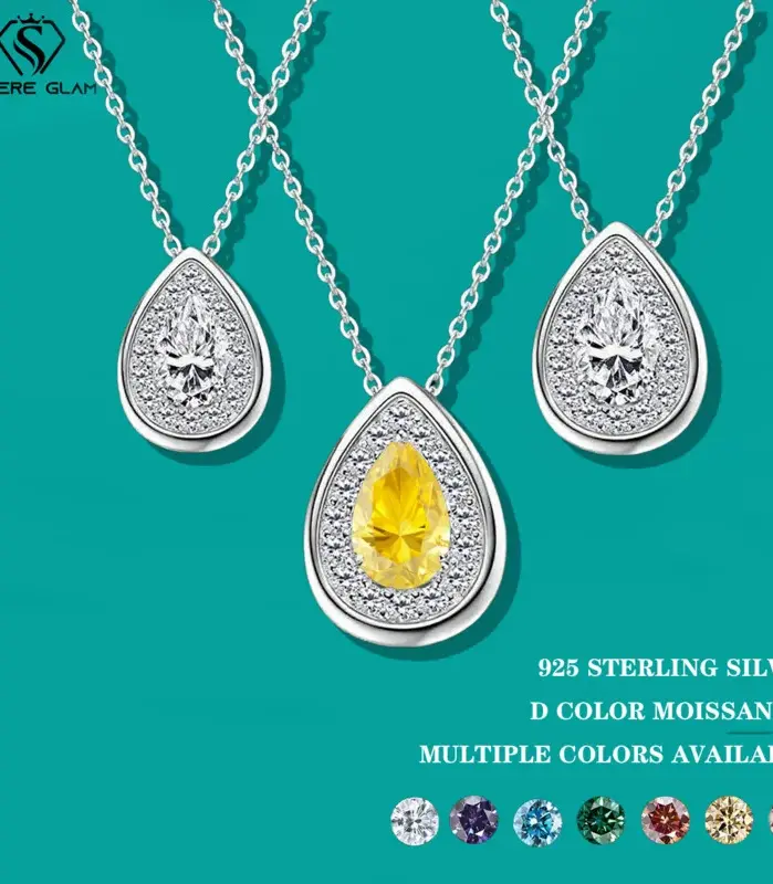 Collar de moissanita TY 1-2CT para mujer, colgante de gota de Plata de Ley 925, cadena de clavícula, joyería fina, piedras preciosas de laboratorio D VVS1 1