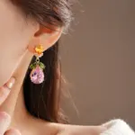 Juego de Joyería Vintage Elegante de 3 Piezas para Mujer, Collar con Hojas de Gota de Agua Coloridas, Gargantilla de Cristal Brillante, Aretes de Novia para Boda, Fiesta 4