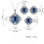 Conjunto de joyería Vintage elegante para mujer, collar de pétalos en forma de corazón azul, gargantilla de cristal brillante, pendientes de boda para fiesta, 4 Uds. 6