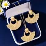 Juego de Joyería Elegante y Moderno de 3 Piezas para Mujer, Collar Geométrico en Forma de Sector, Gargantilla de Metal Clásica, Aretes para Uso Diario Informal, Regalo 4