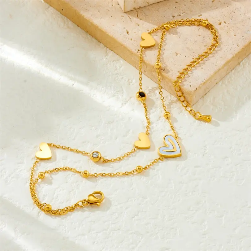 Tobilleras DIEYURO 316L de acero inoxidable con forma de corazón y circonita de doble capa para mujer, nueva tendencia, cadenas para pies, joyería antioxidante, regalo de vacaciones 3