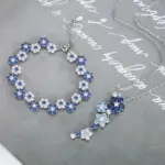 Conjunto de joyería Vintage elegante para mujer, collar de flores con incrustaciones, gargantilla azul, pulsera de boda nupcial, regalo de fiesta, 2 uds. 3