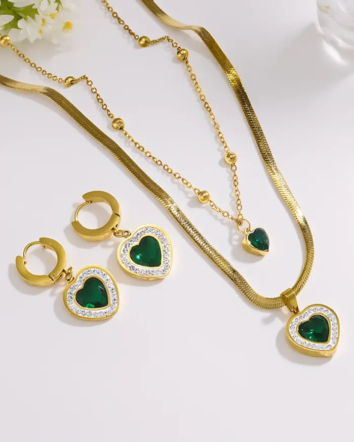 Juego de Joyería Vintage Elegante de 4 Piezas para Mujer, Collar de Doble Capa con Cristales Brillantes, Gargantilla, Aretes para Novia, Boda, Fiesta 2