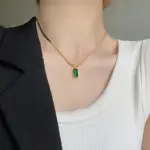3 uds. De pendientes de collar de circón de cristal verde cuadrado de acero inoxidable para mujer y niña, nuevos conjuntos de joyería que no se decoloran a la moda 6