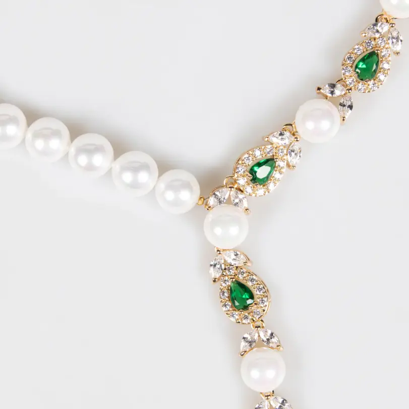 Juego de Joyería Vintage Elegante de 3 Piezas para Mujer, Collar de Perlas de Lujo, Gargantilla de Cristal Brillante, Aretes de Novia para Boda, Fiesta 4