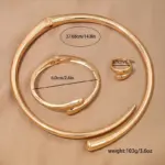 Juego de Joyería Elegante de 2/3 Piezas: Brazalete Abierto Dorado, Collar con Colgante de Lágrima y Anillo Retro para Mujer, Accesorios de Moda, Regalo 6