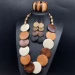 Juego de collar y pendientes hechos a mano con cuentas redondas de madera geométricas de colores bohemios, accesorios de fiesta para mujer, 4 Uds. 2