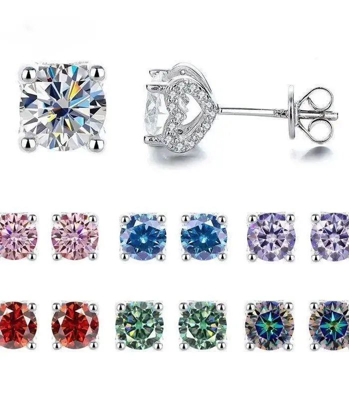 TY 1CT Moissanite 925 pendientes tipo botón de plata fina pendientes de corazón Multicolor D Color joyería fina regalo de fiesta de boda diamante de laboratorio 1