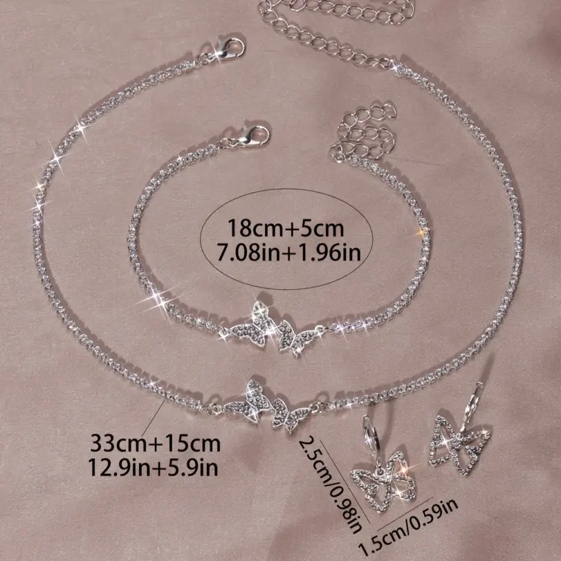 Conjunto de joyería de moda de 4 piezas | Incluye pendientes, collar, pulsera y colgante de mariposa: perfecto para fiestas y bodas 6