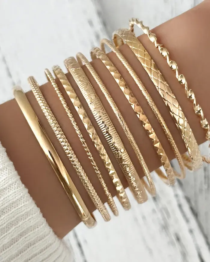 10 Uds. Conjunto de joyería Retro elegante para mujer, pulseras superpuestas de plata, uso diario, regalo de fiesta de boda nupcial 1