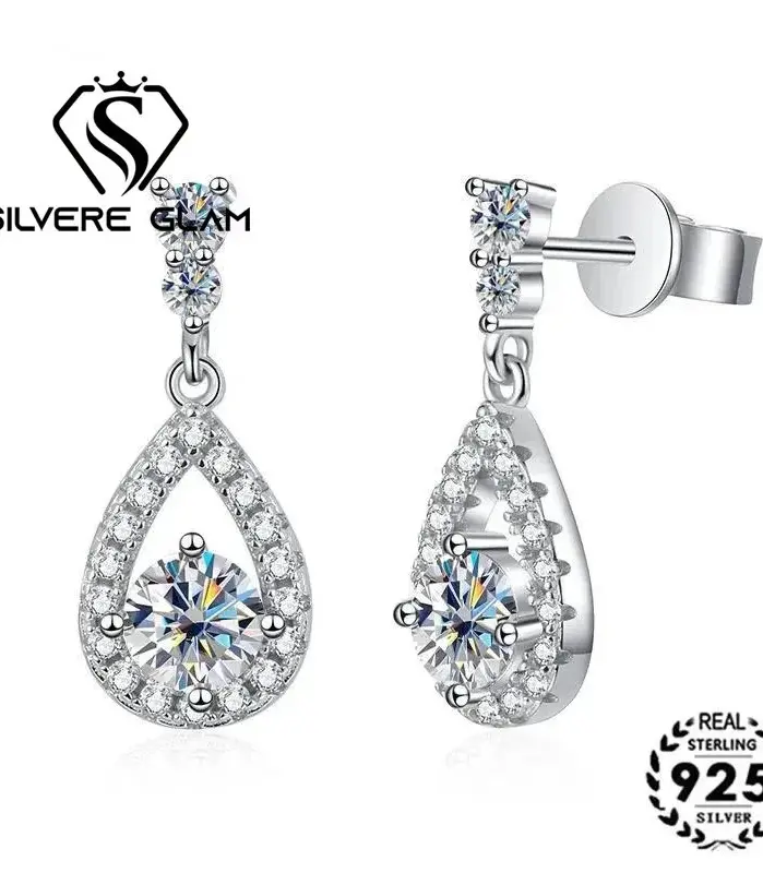 Pendientes nuevos de moissanita a la moda, pendientes de plata 925 para mujer, pendientes de compromiso de boda nupcial de lujo, joyería fina, regalos 1