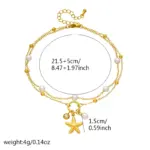 DIEYURO 316L Acero inoxidable perla circón estrella de mar colgante tobilleras de doble capa señora chapado en oro impermeable cadena de pie joyería 2