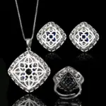 Conjunto de joyería Vintage elegante para mujer, collar de pétalos en forma de corazón azul, gargantilla de cristal brillante, pendientes de boda para fiesta, 4 Uds. 4