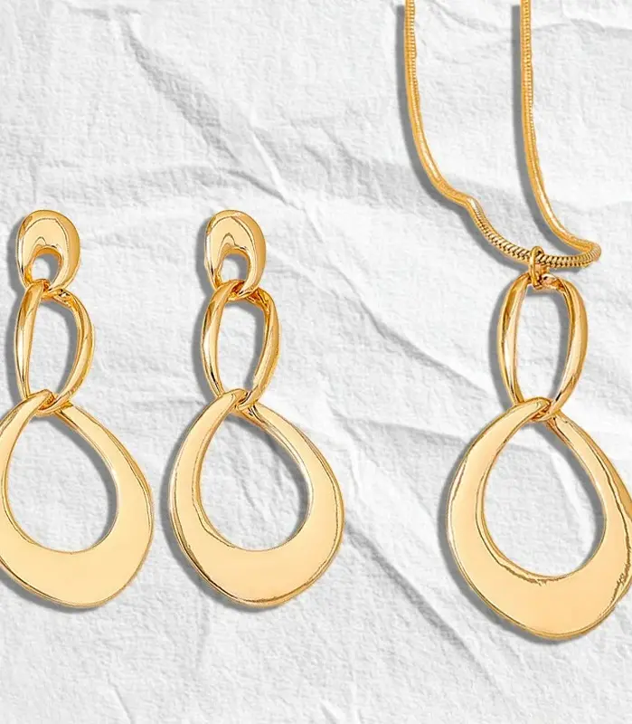 Conjunto de Joyería Geométrica Hueca Irregular, Collar con Colgante de Lágrima Triple Entrelazada y Pendientes Colgantes, Estilo Minimalista Europeo Americano 2