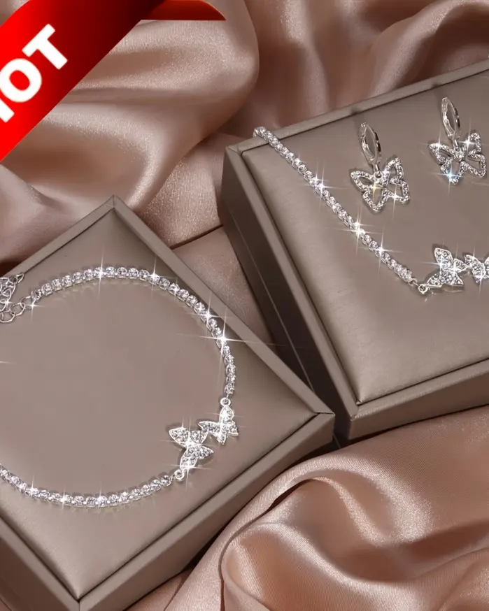 Conjunto de joyería de moda de 4 piezas | Incluye pendientes, collar, pulsera y colgante de mariposa: perfecto para fiestas y bodas 1