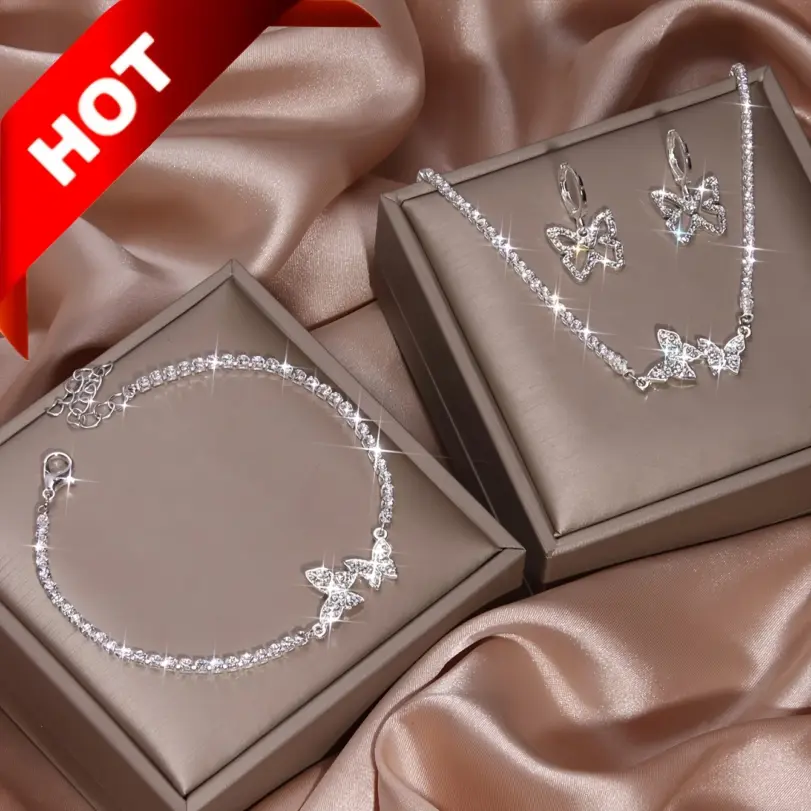 Conjunto de joyería de moda de 4 piezas | Incluye pendientes, collar, pulsera y colgante de mariposa: perfecto para fiestas y bodas 1
