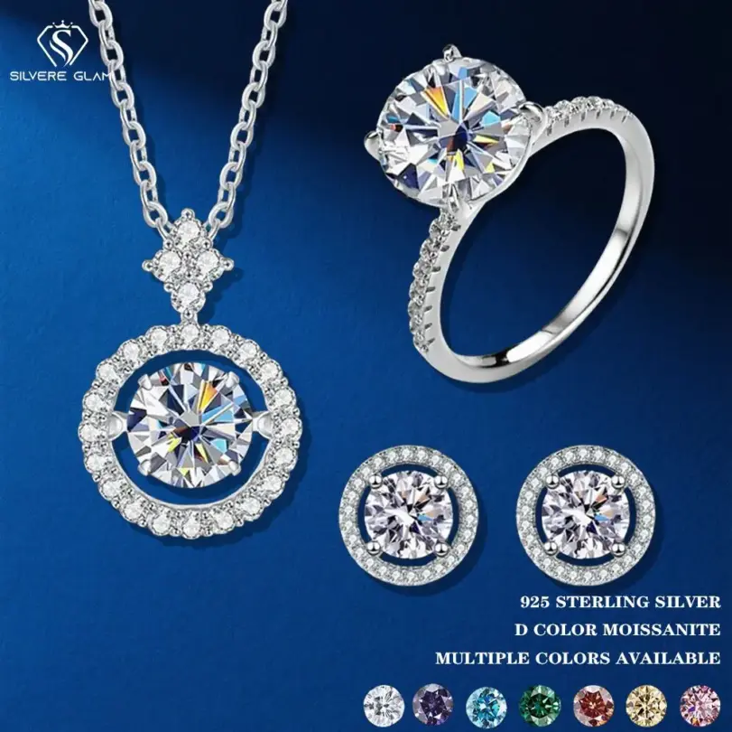 TY Moissanite-Conjunto de anillo y pendientes, joyería fina de Plata de Ley 925, regalo con certificado GRA, venta al por mayor 1 TY Moissanite-Conjunto de anillo y pendientes, joyería fina de Plata de Ley 925, regalo con certificado GRA, venta al por mayor 1