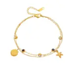 DIEYURO Tobillera de doble capa de acero inoxidable 316L con colgante de estrella de mar y circonita redonda blanca y negra, nueva joyería para mujer 6