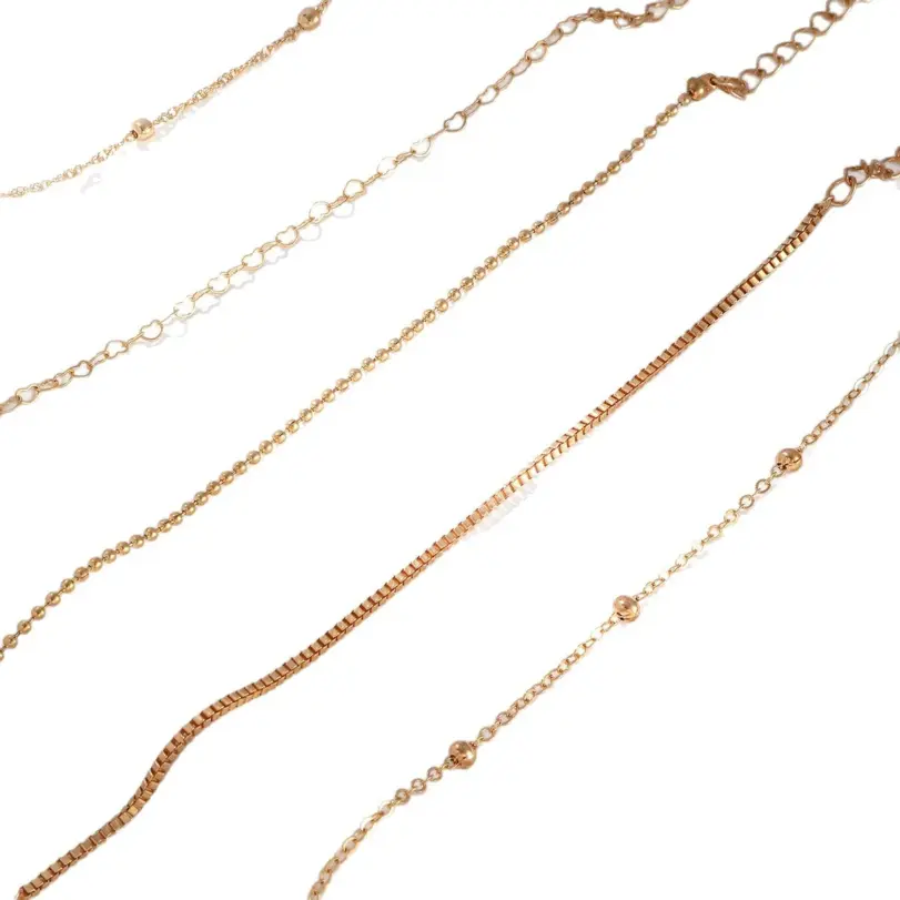 Conjunto de joyería Retro elegante para mujer, cadena de amor con cuentas redondas, uso diario dorado, pulsera de boda nupcial, regalo de fiesta, 5 uds. 3