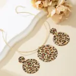 Juego de Joyería Elegante y Moderno de 3 Piezas para Mujer, Collar Circular con Estampado de Leopardo, Gargantilla de Metal Clásica, Aretes para Uso Diario Informal, Regalo 3