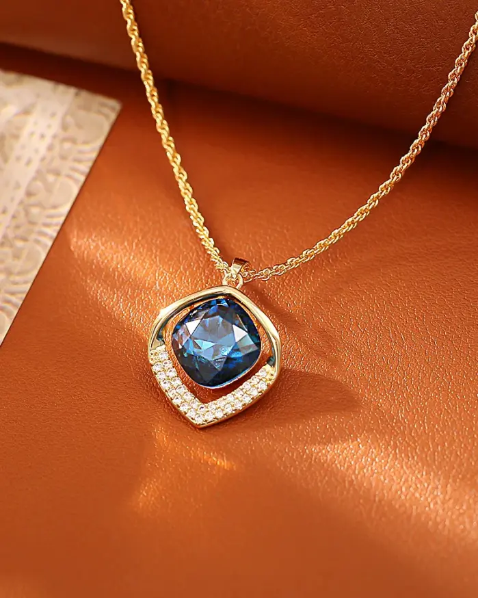 Juego de Joyería Vintage Elegante de 3 Piezas para Mujer, Collar con Cristales Azules, Gargantilla Brillante, Aretes de Cristal para Novia, Boda, Fiesta 2