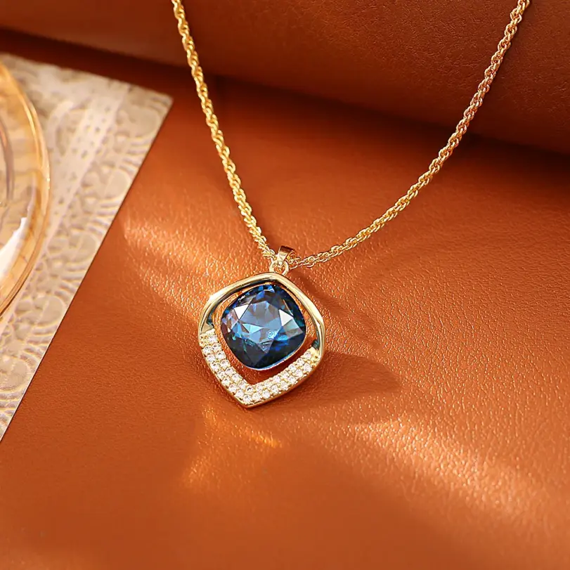 Juego de Joyería Vintage Elegante de 3 Piezas para Mujer, Collar con Cristales Azules, Gargantilla Brillante, Aretes de Cristal para Novia, Boda, Fiesta 2