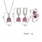 Conjunto de joyería Vintage elegante para mujer, collar de rosa de rubí rojo, gargantilla de cristal brillante, pendientes de boda para fiesta, 3 uds. 6