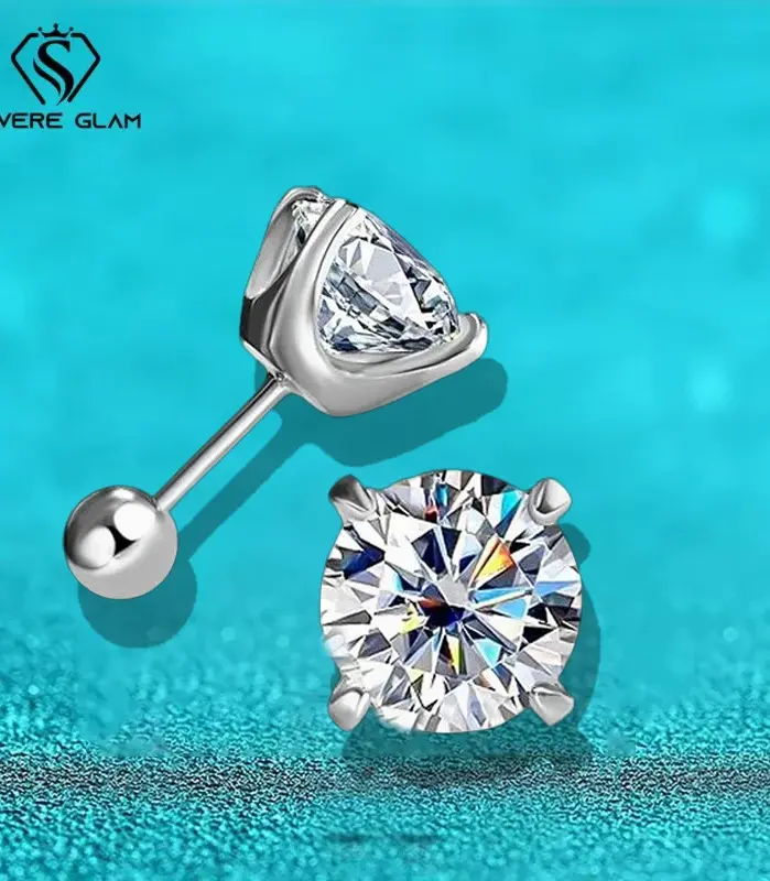 Pendientes de tuerca de moissanita con certificado GRA TY 0,5 CT 1CT 2CT para mujer, joyería de plata de ley 925 con diamantes de laboratorio de Color D brillante 1
