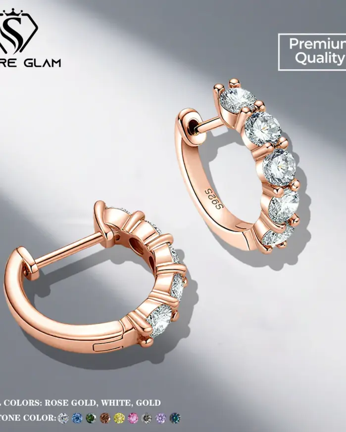 Pendientes TY para mujer, joyería de moissanita de Plata de Ley 925, pendientes de fiesta, aro de oro blanco chapado en plata 1
