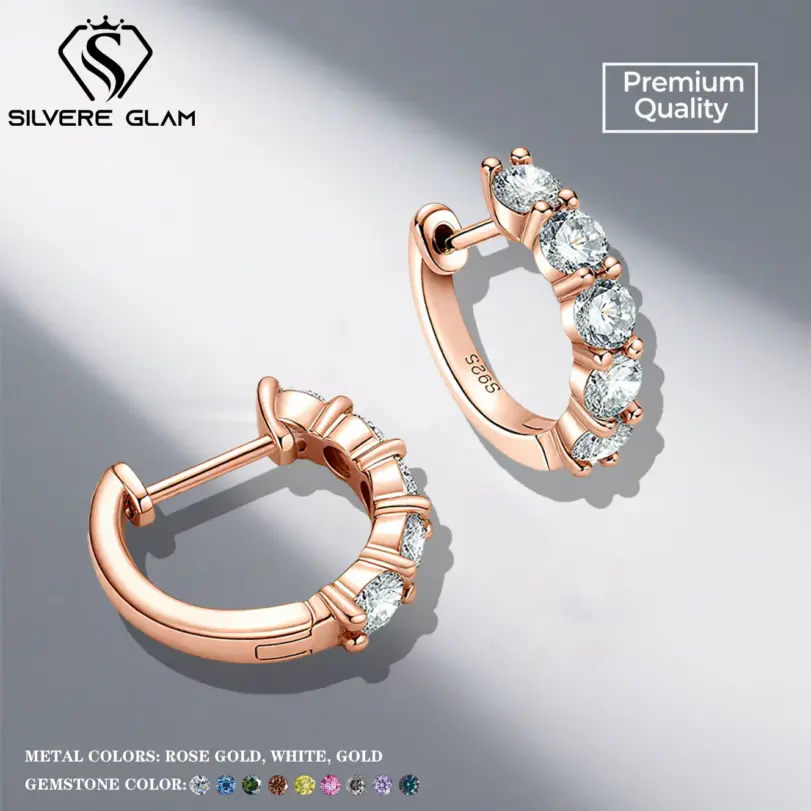 Pendientes TY para mujer, joyería de moissanita de Plata de Ley 925, pendientes de fiesta, aro de oro blanco chapado en plata 1 Pendientes TY para mujer, joyería de moissanita de Plata de Ley 925, pendientes de fiesta, aro de oro blanco chapado en plata 1