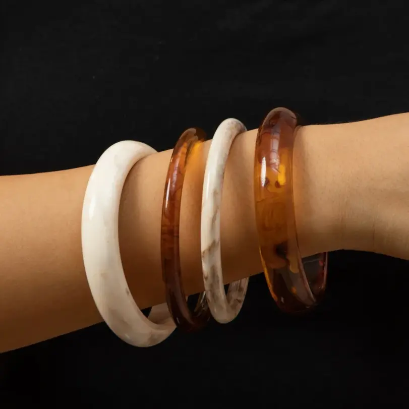 Juego de Joyería Elegante Retro para Mujer, 4 Piezas, Diseño Exclusivo, Pulsera Acrílica para Uso Diario, Boda, Fiesta, Pulsera Color Ámbar 4