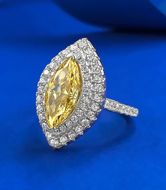 Anillo de moissanita tipo ojo de caballo de 6x13MM para mujer en Plata de Ley 925, anillo de compromiso de lujo, anillo de pareja, joyería fina Retro 2