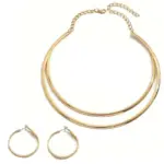 Juego de Joyería Elegante y Moderno de 3 Piezas para Mujer, Collar Geométrico Tipo O, Gargantilla de Metal Clásica, Uso Diario Informal, Pendientes Grandes, Regalo 5