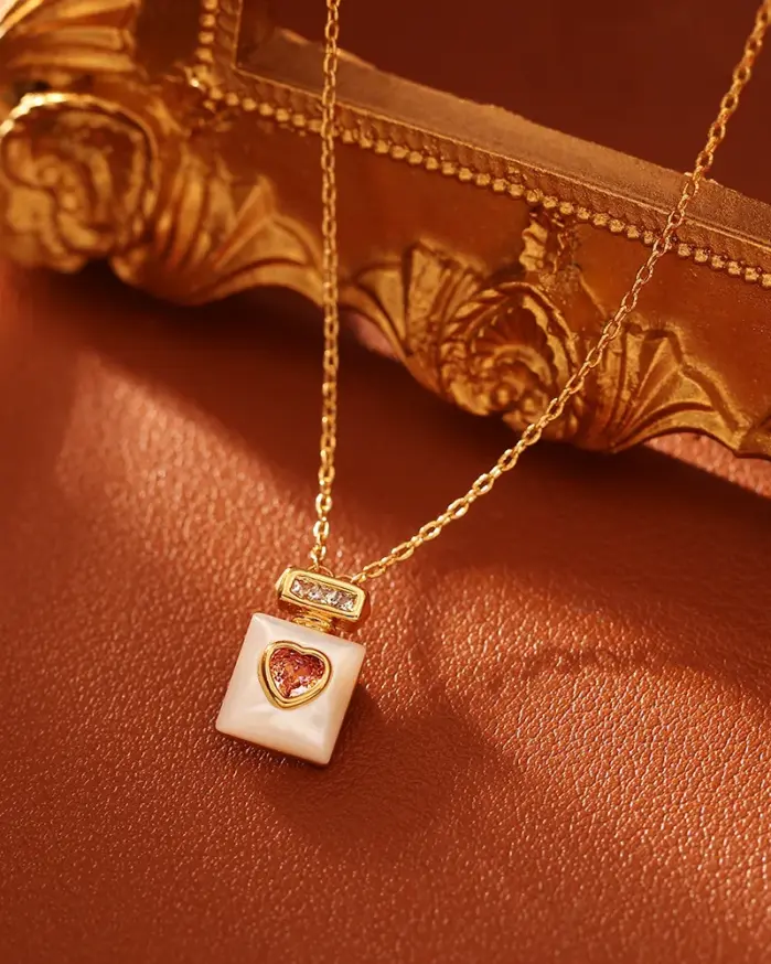 Juego de Joyería Vintage Elegante de 3 Piezas para Mujer, Collar con Botella de Perfume, Gargantilla de Cristal Brillante, Aretes de Novia para Boda, Fiesta 2