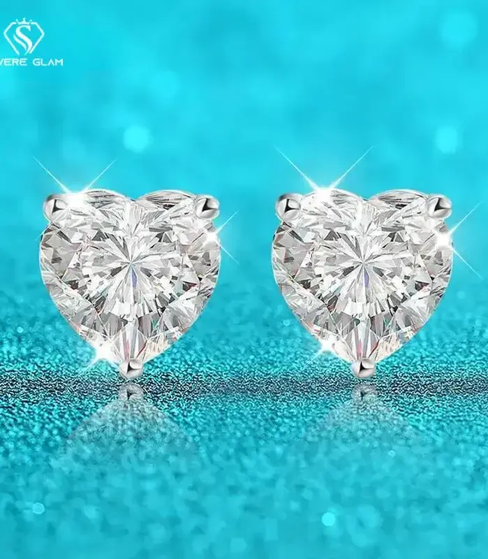 TY 1CT pendientes de tuerca de moissanita de plata 925 con corte de corazón para mujer, joyería de novia de plata de ley S925 con diamantes de laboratorio de calidad de lujo 1