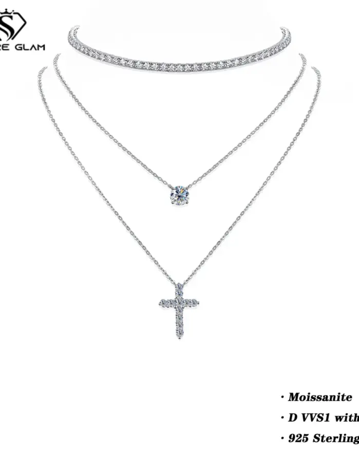 Collar de tenis de plata de ley 925 con moissanita D VVS1 para mujer, conjunto de collar, regalo de joyería de lujo, diamante cultivado en laboratorio 1
