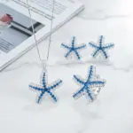 Conjunto de joyería Vintage elegante para mujer, collar de estrella de mar de zafiro, gargantilla de cristal brillante, pendientes de boda para fiesta, 4 Uds. 1