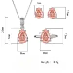 Conjunto de joyería Vintage elegante para mujer, collar con forma de gota de gema rosa, gargantilla de cristal brillante, pendientes de boda para fiesta, 4 Uds. 6