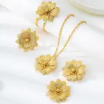 Conjunto de joyería Vintage elegante para mujer, collar de flores con temperamento dorado, Gargantilla, pulsera de boda nupcial, regalo de fiesta, 5 uds. 3