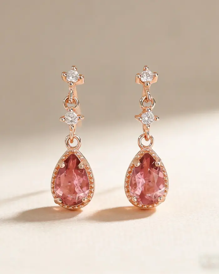Pendientes colgantes de moissanita de plata de ley 925 TY 0,5 CT para mujer, pendientes de turmalina de oro rosa, joyería fina D VVS1 1
