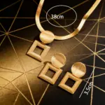 Juego de Joyería Elegante y Moderno de 3 Piezas para Mujer, Collar Cuadrado Geométrico, Gargantilla de Metal Dorado Clásico, Aretes para Uso Diario Informal, Regalo 5