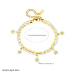 DIEYURO 316L Acero inoxidable blanco pequeña flor gota de aceite tobilleras de doble capa para mujeres cadenas de pie impermeables regalo de joyería 2