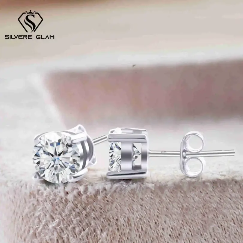 Pendientes redondos simples de Plata de Ley 925, pendientes de hadas de moissanita de Color 0,1-3CT D, accesorios para mujer para fiesta de San Valentín 1 Pendientes redondos simples de Plata de Ley 925, pendientes de hadas de moissanita de Color 0,1-3CT D, accesorios para mujer para fiesta de San Valentín 1