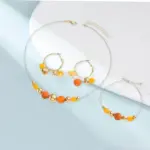 Conjunto de Joyería de Cuentas Coloridas, Collar de Cadena de Bolas Dorada Ajustable, Pulsera, Pendientes de Aro con Cuentas, Estilo Minimalista, Verano, Playa 3
