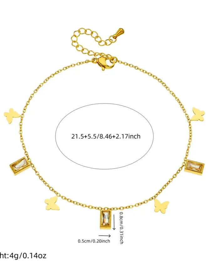 DIEYURO-tobilleras cuadradas de mariposa dorada de acero inoxidable 316L para mujer, cadenas para pies de nueva tendencia, joyería antioxidante, regalo de vacaciones 2
