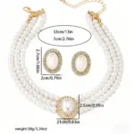 Juego de Joyería Vintage Elegante de 3 Piezas para Mujer, Collar de Perlas Brillantes Elípticas, Gargantilla de Cristal Brillante, Aretes para Vestido de Novia, Fiesta 6