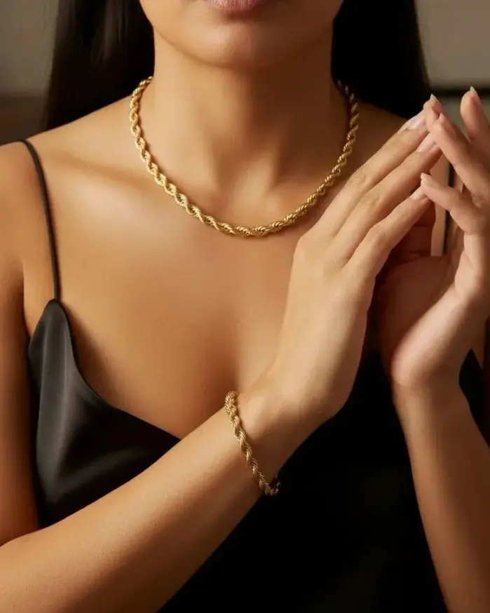 Conjunto de pulsera y collar de acero inoxidable de Color dorado, diseño elegante y Simple, accesorios para fiesta navideña de pareja, 2 uds. 2