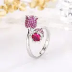 Conjunto de joyería Vintage elegante para mujer, collar de rosa de rubí rojo, gargantilla de cristal brillante, pendientes de boda para fiesta, 3 uds. 4